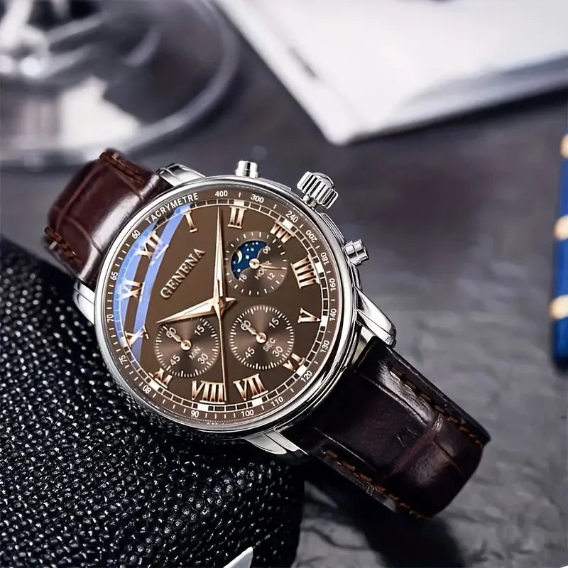 Luxury Men Business Watches Fashion Leather Strap Round Dial Male's Analog Quartz Wristwatch Reloj Hombre(Without Box)