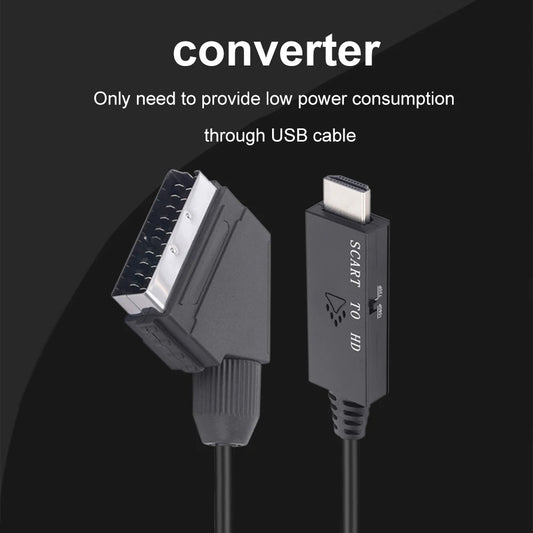 SCART to HDMI Converter Cable Video Audio Converter Adapter Scart in HDMI Out Suport 720P/1080P Switch for HDTV DVD