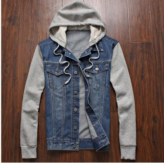 Men's Korean Style Denim Jacket with Removable Hood