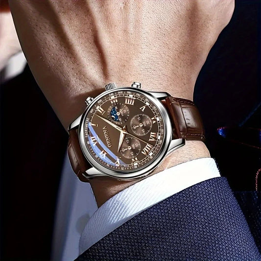 Luxury Men Business Watches Fashion Leather Strap Round Dial Male's Analog Quartz Wristwatch Reloj Hombre(Without Box)