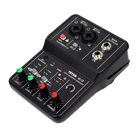 2 Channels Professional Portable Audio Interface Sound Card Console Mini USB MIXER for Guitar Recording Studio Singing TEYUN Q12