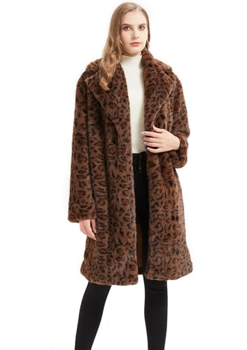 GRAN ORIENTE Luxury Winter Thickened Leopard Print Long Coats For Women,Faux Mink Fur Fluffy Trench Cardigan Jacket Overcoat