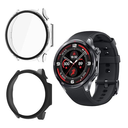 for Oneplus Watch 3 Screen Protector case, Rigid PC Shell Membrane in one Piece, Scratch-Proof and Shock-Proof,Ultra-Thin-Clear and Black