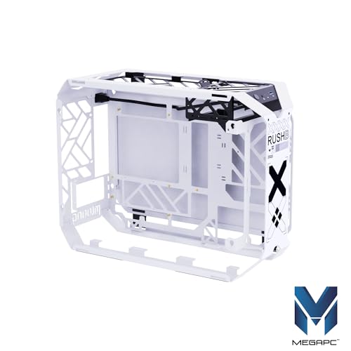 MegaPC X-Era Open-Frame Mid-Tower Micro-ATX/Mini-ITX Gaming Case – Tempered Glass Panels, High Airflow, ARGB Lighting, USB-C Port (Black/White/Print Stream, with Fans Only)