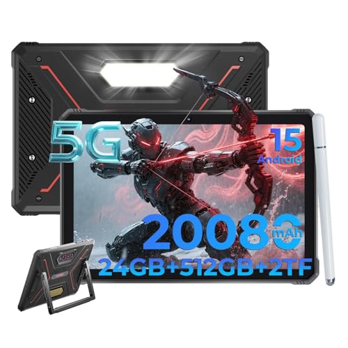 HOTWAV R9 Ultra 5G 2025 Rugged Tablet Android 15, 11" FHD+ 120Hz 20080mAh Waterproof Tablet with Pen, Octa-Core 24GB+512GB/2TB TF, 64MP+16MP+20MP, Gemini AI/IP68&IP69K/5G LTE&WiFi/Face ID/OTG/GPS
