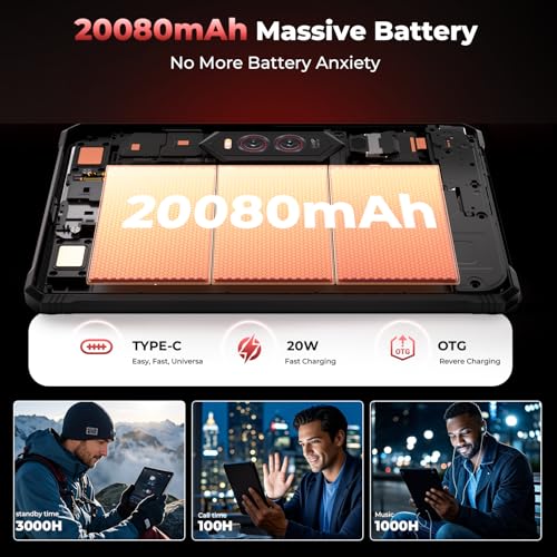 HOTWAV R9 Plus Rugged Tablet, 11 Inch 2K FHD+ Waterproof Tablets 24GB + 512GB/TF 2TB Android 14 Tablet, 20080mAh Battery, 64MP+16MP, Octa-Core, Dual SIM 4G/WLAN 5/IP68&IP69K/Face ID/GPS/OTG/Gemin AI