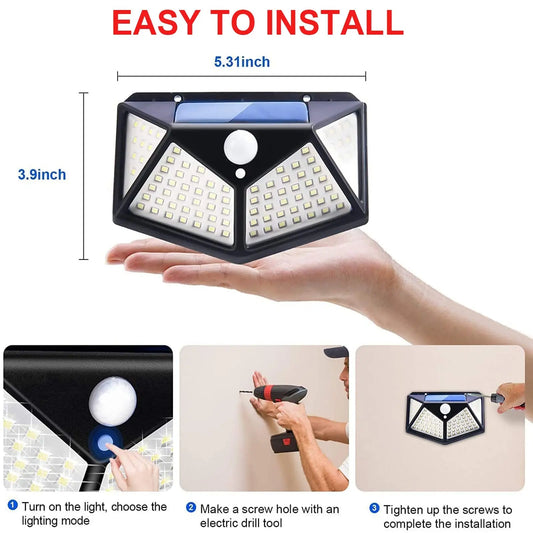 1/2/4/6Pcs 100 LED Wall Lights Outdoor Solar Lamp PIR Motion Sensor Solar Powered Sunlight Street Light for Garden Decoration