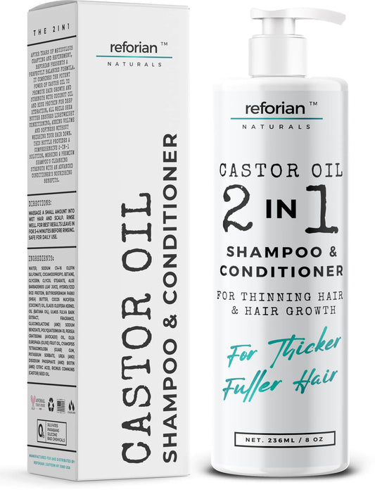 Castor Oil 2 in 1 Shampoo and Conditioner Men & Women Castor Oil Shampoo and Conditioner for Hair Growth Products Shampoo and Conditioner 2 in 1 Castor Oil for Hair Growth Shampoo and Conditioner Set