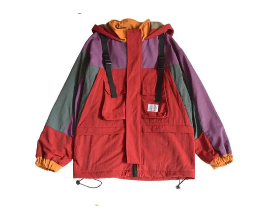 Japanese Style Color Block Jacket with Pockets