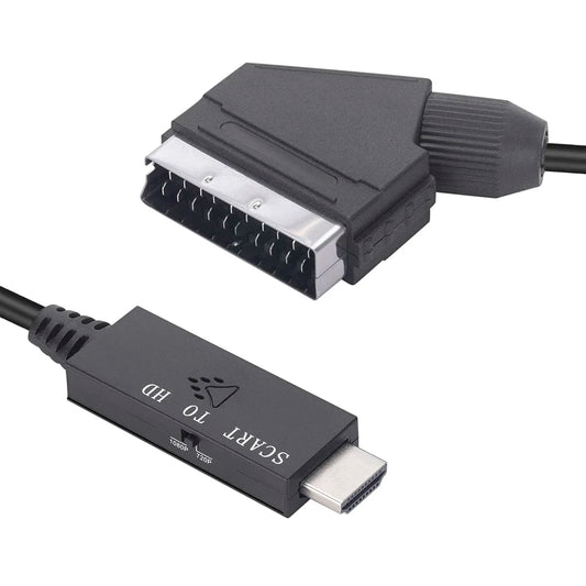 SCART to HDMI Converter Cable Video Audio Converter Adapter Scart in HDMI Out Suport 720P/1080P Switch for HDTV DVD