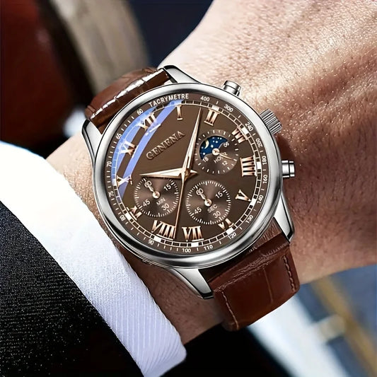 Luxury Men Business Watches Fashion Leather Strap Round Dial Male's Analog Quartz Wristwatch Reloj Hombre(Without Box)