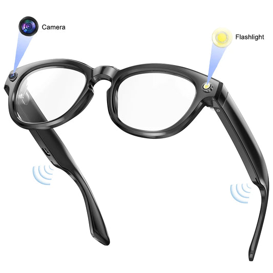 GS380 AI Smart Camera Glasses with Flashlight Take Photo Music Call Pedometer Distance Audio Wearable Video Recording Glasses