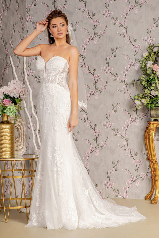 Glitter Off Shoulder Sheer Bodice Mesh Mermaid Wedding Gown