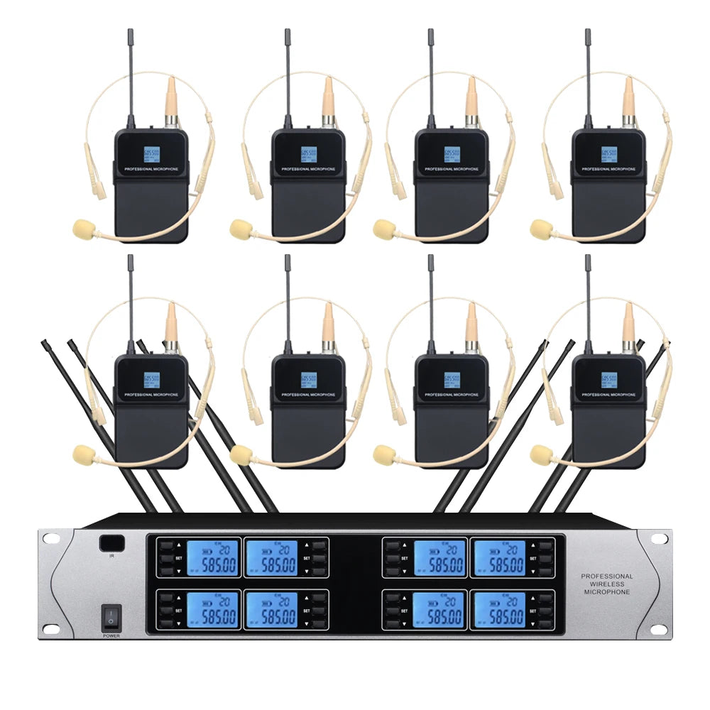 Professional UHF wireless microphone system 8-channel head-worn condenser microphone for churches, weddings, and stage microphon