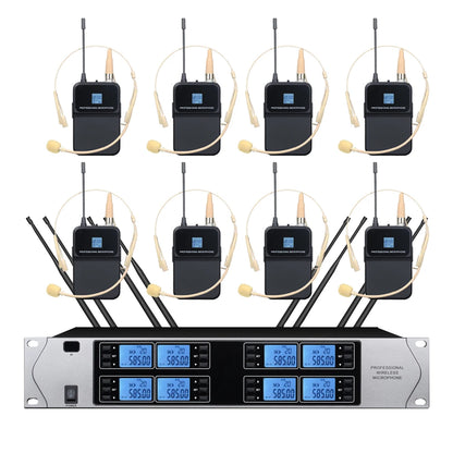 Professional UHF wireless microphone system 8-channel head-worn condenser microphone for churches, weddings, and stage microphon