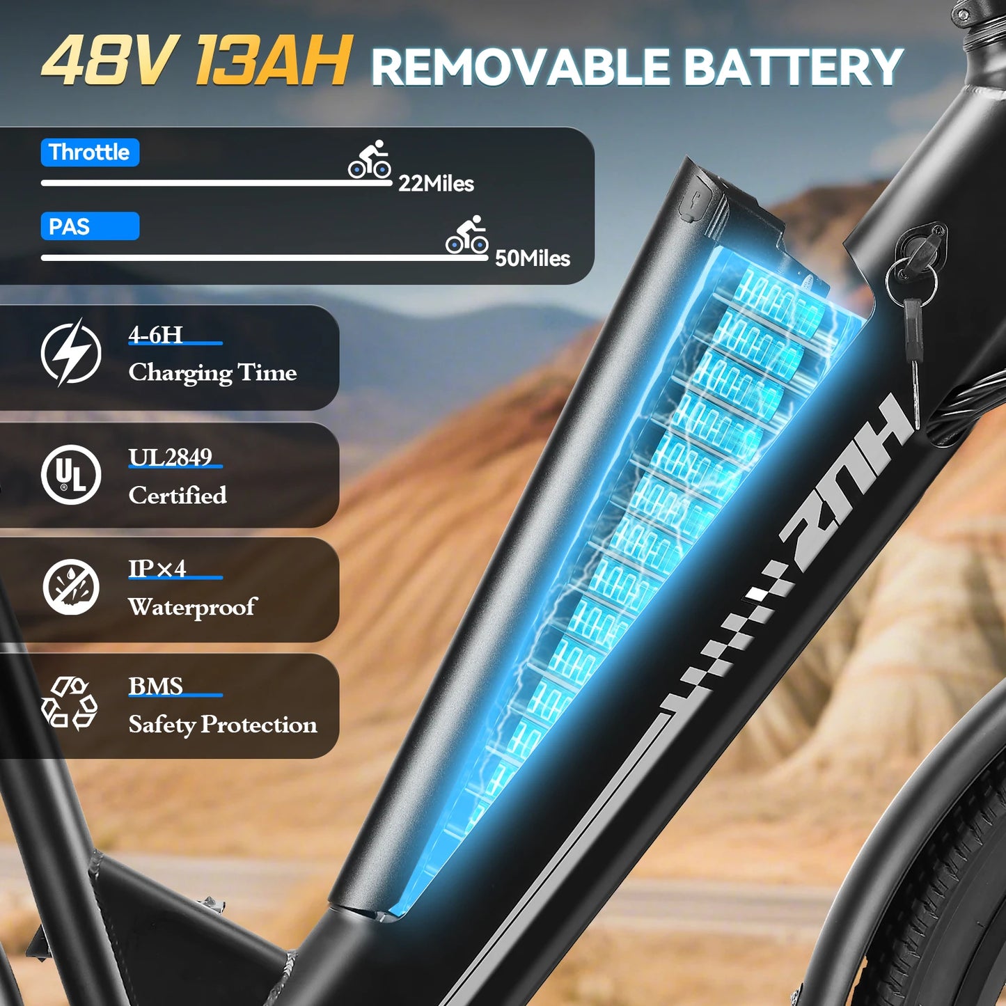 1000W Peak Motor Electric Bicycle for Adult,26" Tires 50Miles Range Electric Bike,20MPH,48V Battery E-bike