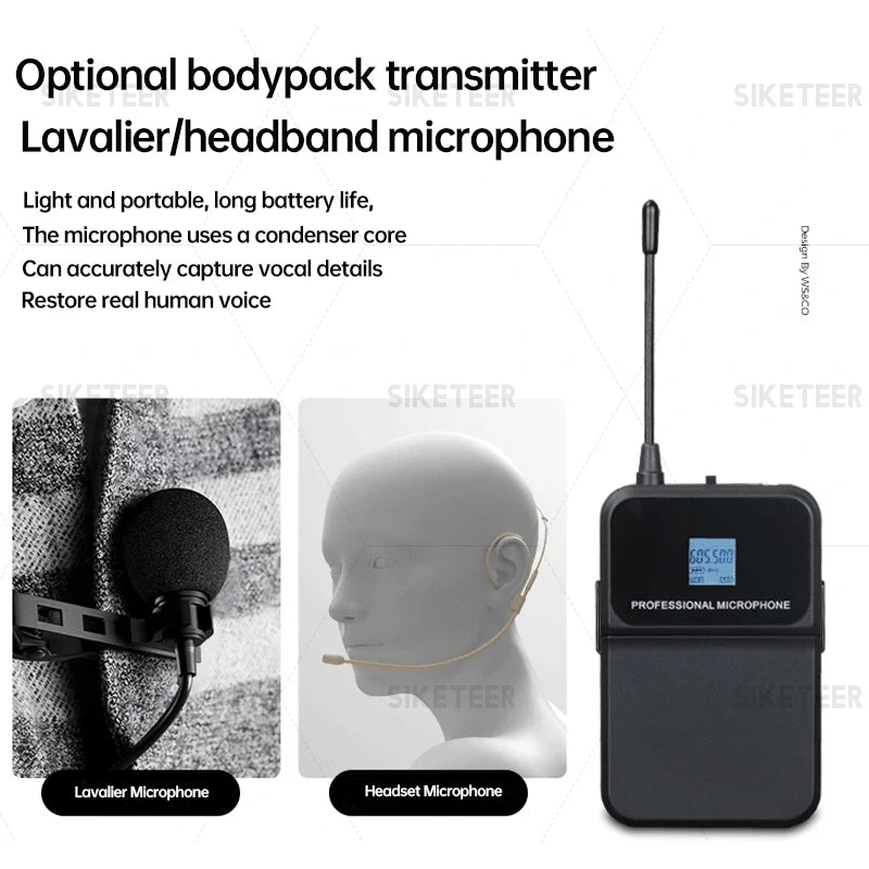 Professional UHF wireless microphone system 8-channel head-worn condenser microphone for churches, weddings, and stage microphon