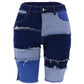High Waist Color Block Denim Shorts with Pockets