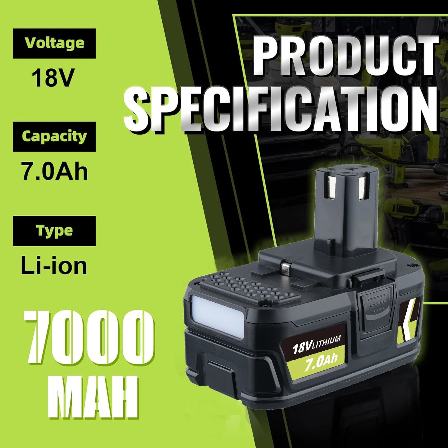 VANON 2Pack 7.0Ah P108 Li-on Replace for ryobi 18v P102 P103 P107 P109 Battery Pin Compatible with 18V Cordless Power Tools