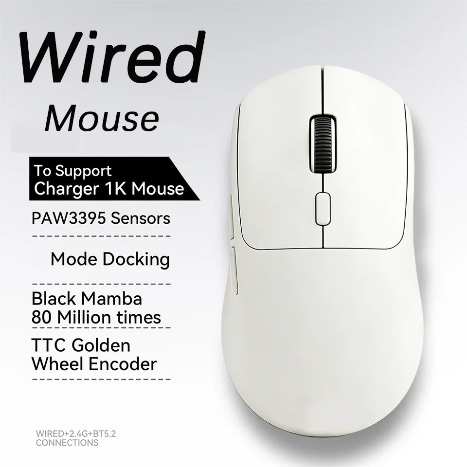 2026 Wireless Gaming Mouse - Tri-Mode (2.4GHz/Wired/Bluetooth) PAW3311 Sensor RGB PC Gam Mouse Connection Magnetic Charging Dock