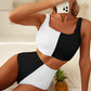Colorblock Corded Square Neck Bikini Swimsuit