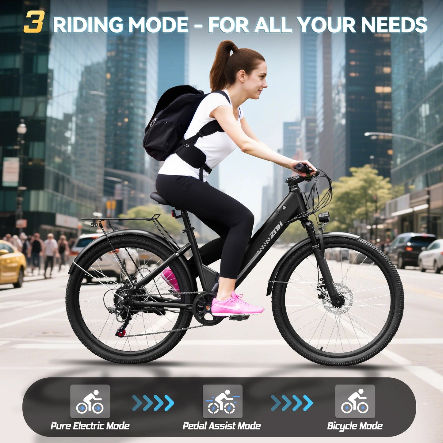 1000W Peak Motor Electric Bicycle for Adult,26" Tires 50Miles Range Electric Bike,20MPH,48V Battery E-bike