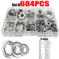 180/360/580/684/1010PCS Stainless Steel Washer M2 M3 M4 M5 M6 M8 M10 M12 Flat Washers Ring Plain Washer Gaskets Assortment Kit