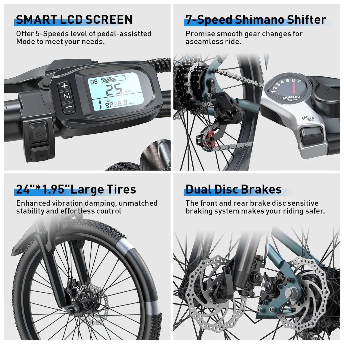 Commuter Electric Mountain Bike Electric Bicycles for Adults with 30-Mile Range, 19 MPH, 500W Brushless Motor, 26" 24" Tires
