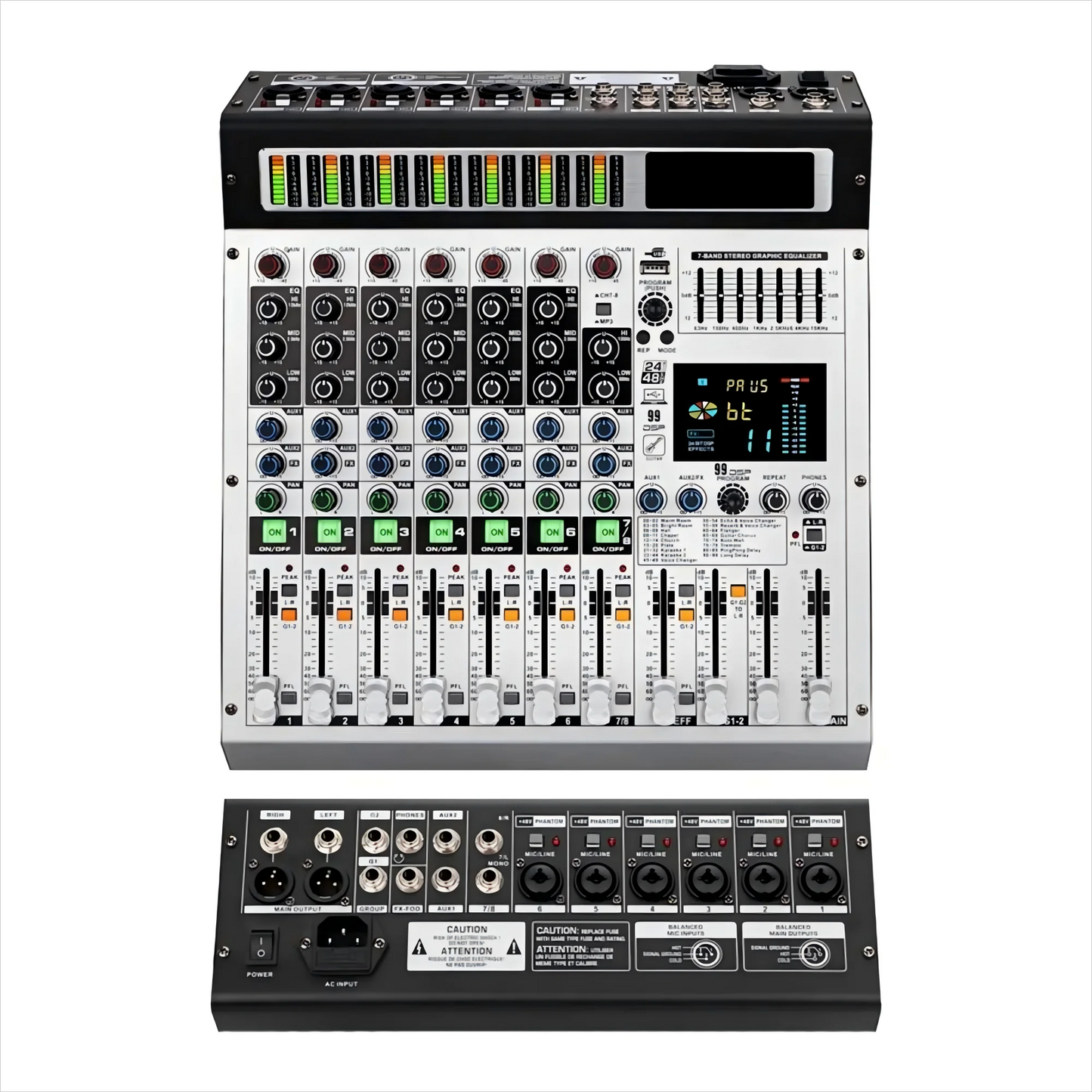 Brand New 8 Channel Interface Audio 99 Effects Digital Professional Audio Mixer with 2 Marshals with USB +48V Phantom Power