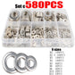 180/360/580/684/1010PCS Stainless Steel Washer M2 M3 M4 M5 M6 M8 M10 M12 Flat Washers Ring Plain Washer Gaskets Assortment Kit