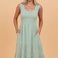 Shirred Pleated Square Neck Sleeveless Midi Dress