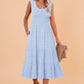 Shirred Pleated Square Neck Sleeveless Midi Dress