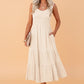 Shirred Pleated Square Neck Sleeveless Midi Dress