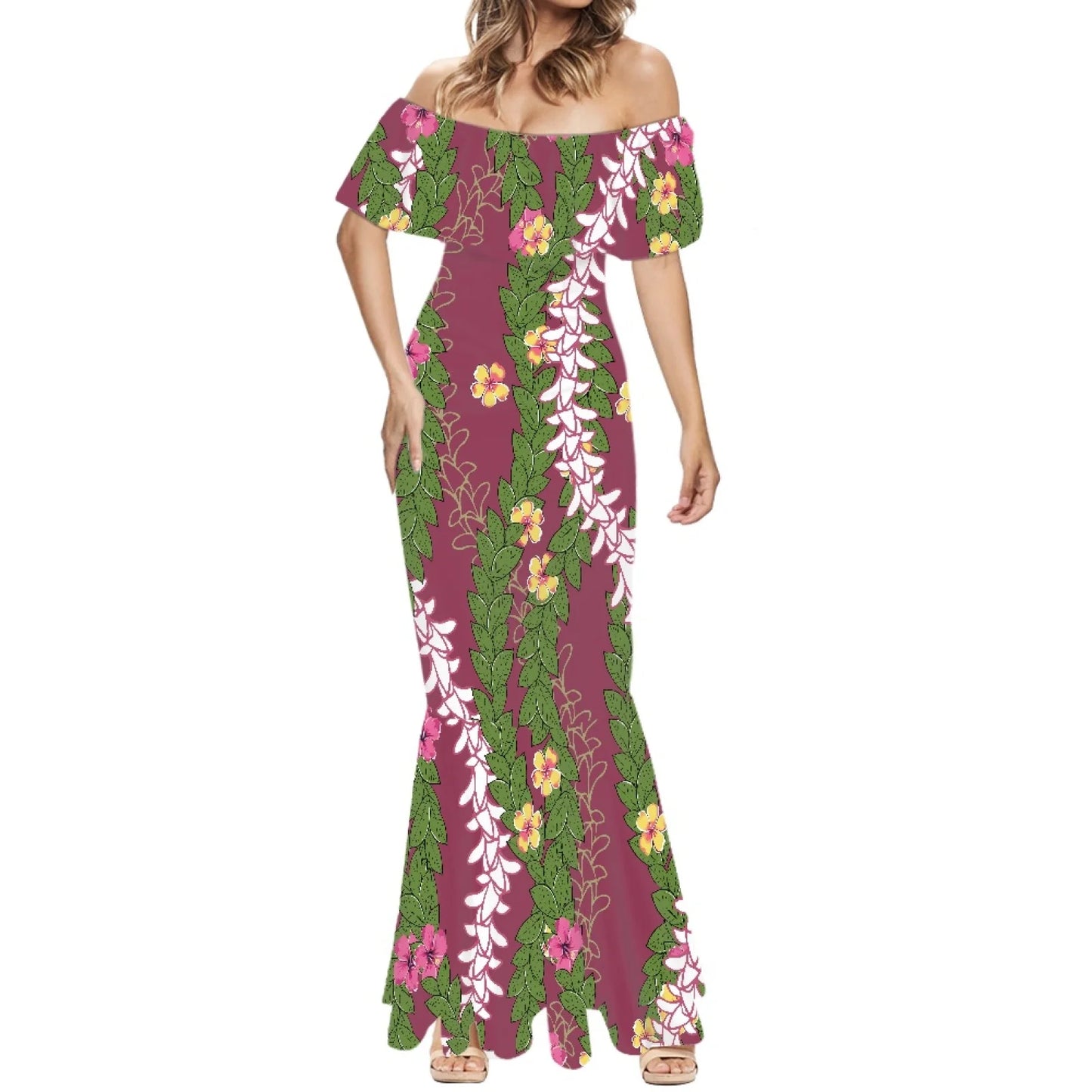 Elegant 2025 Premium Polynesian Puakenikeni Hawaiian Floral Print Made to Order Couture Fishtail Skirt Tonga Charming Style