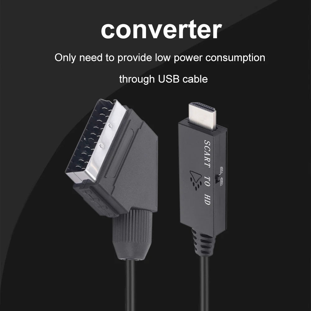 SCART to HDMI Converter Cable Video Audio Converter Adapter Scart in HDMI Out Suport 720P/1080P Switch for HDTV DVD