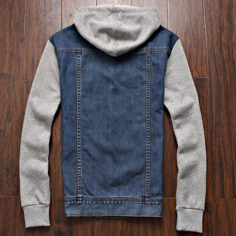 Men's Korean Style Denim Jacket with Removable Hood