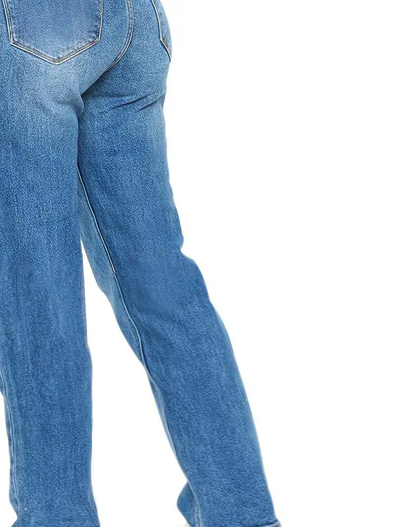Women's High-Waisted Loose Fit Denim Jeans with Pockets