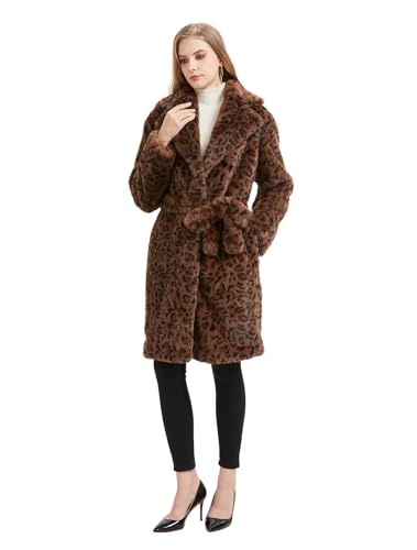 GRAN ORIENTE Luxury Winter Thickened Leopard Print Long Coats For Women,Faux Mink Fur Fluffy Trench Cardigan Jacket Overcoat