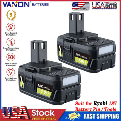 VANON 2Pack 7.0Ah P108 Li-on Replace for ryobi 18v P102 P103 P107 P109 Battery Pin Compatible with 18V Cordless Power Tools