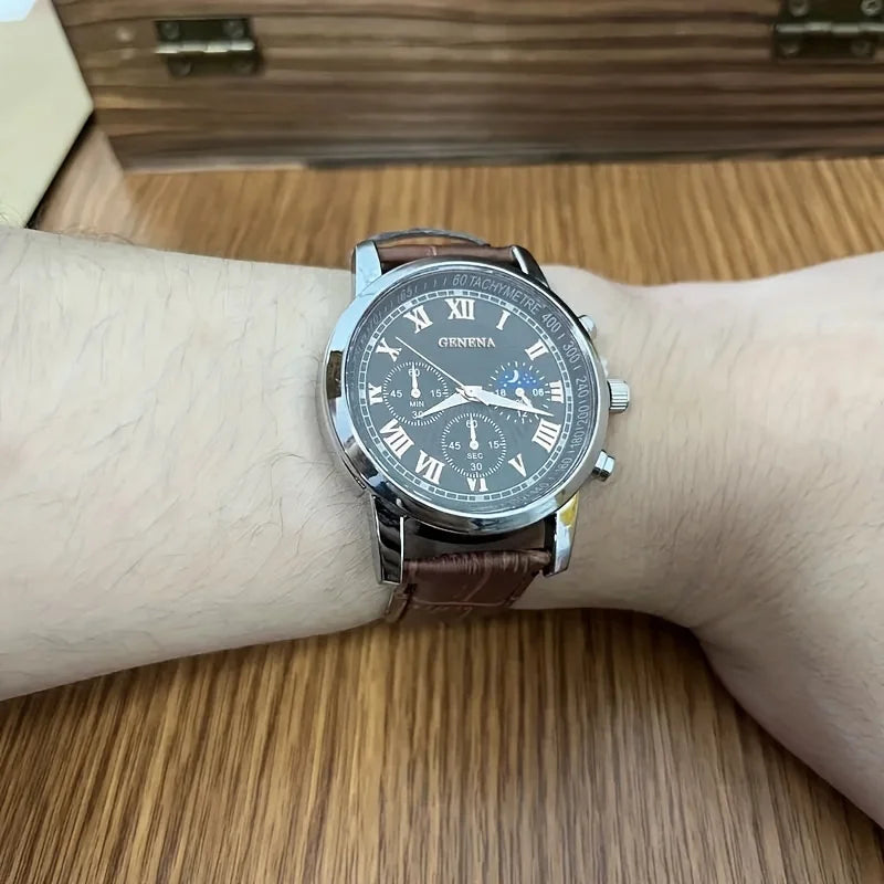 Luxury Men Business Watches  Fashion Leather Strap Round Dial Male's Analog Quartz Wristwatch Reloj Hombre（Without Box）