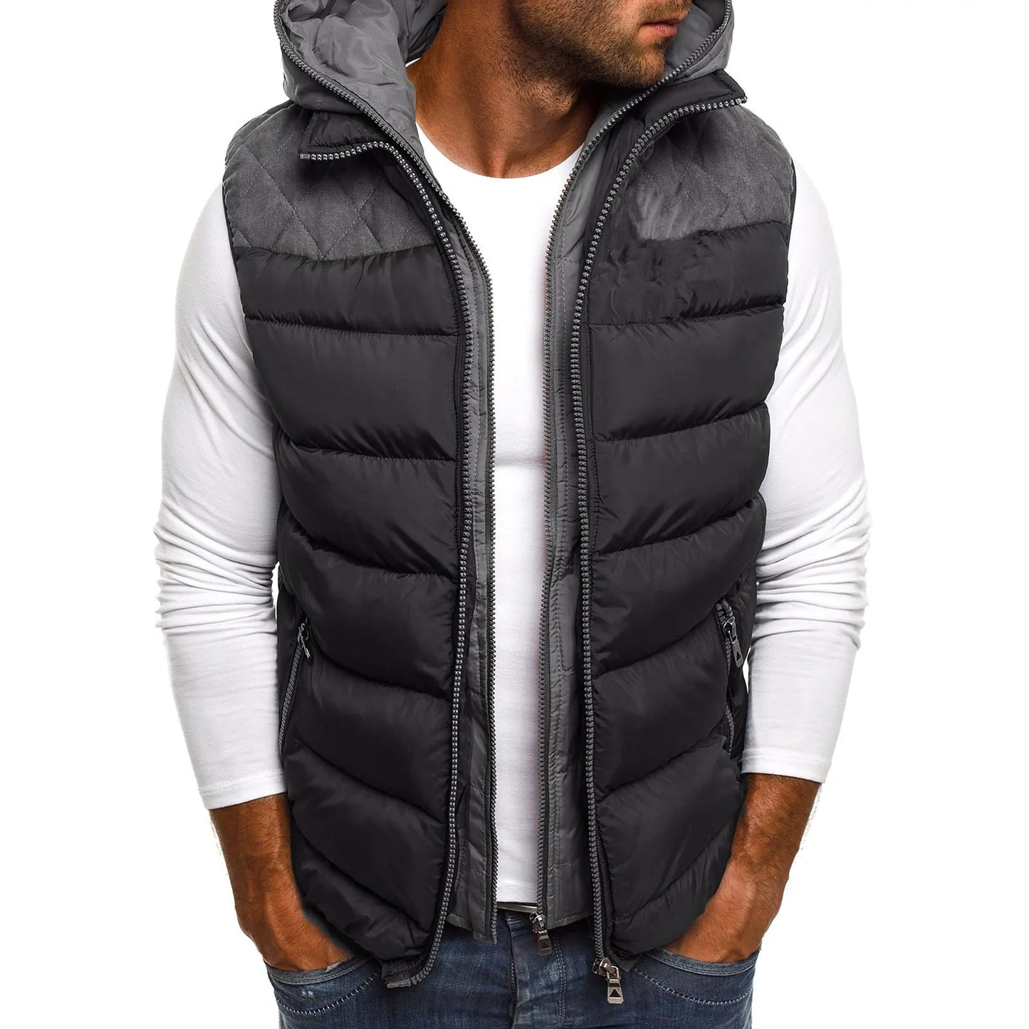 Men's Fashion Color Block Cotton Jacket with Hood