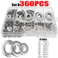 180/360/580/684/1010PCS Stainless Steel Washer M2 M3 M4 M5 M6 M8 M10 M12 Flat Washers Ring Plain Washer Gaskets Assortment Kit