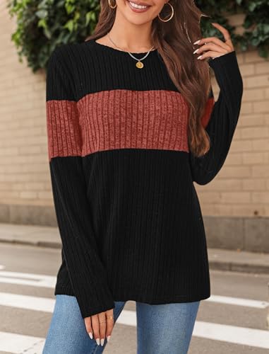 Womens Tops Long Sleeve Shirts Color Block Sweaters Tunic Tops Fall Outfits Fashion 2025 Winter Clothing