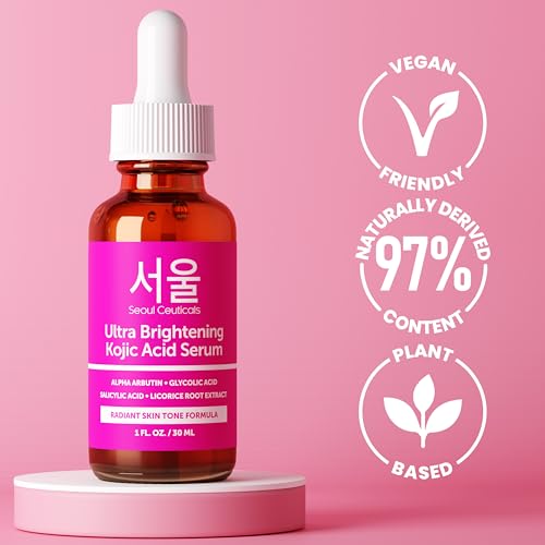 SeoulCeuticals Korean Skin Care Kojic Acid Serum Alpha Arbutin – Dark Spot Remover Corrector Glycolic Acid + Salicylic Acid K Beauty 1oz