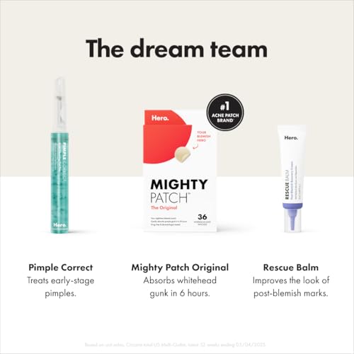 Mighty Patch™ Original patch from Hero Cosmetics – The #1 Hydrocolloid Acne Pimple Patch for Shrinking Zits and Whiteheads in 1 use; Nighttime Spot Stickers for Face and Skin (36 Count)