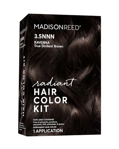 Madison Reed Radiant Hair Color Kit | 3.5NNN Darkest Brown-Black (Ravenna Brown) 100% Maximum Gray Hair Coverage | Permanent Hair Dye for Resistant Grays | PPD-Free & Ammonia-Free |1 Pack
