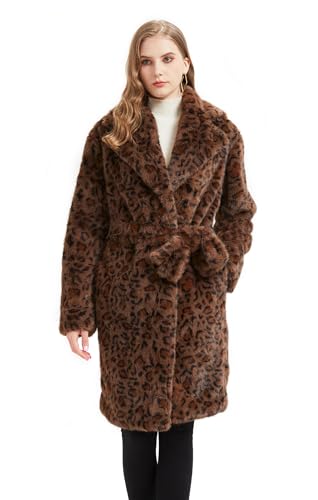 GRAN ORIENTE Luxury Winter Thickened Leopard Print Long Coats For Women,Faux Mink Fur Fluffy Trench Cardigan Jacket Overcoat