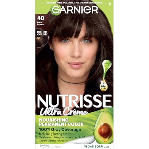 Garnier Nutrisse Nourishing Hair Color Creme, 40 Dark Brown (Dark Chocolate) (Packaging May Vary)
