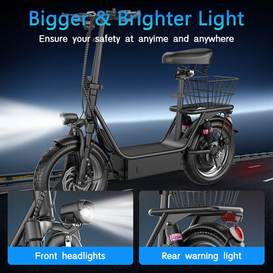 Electric Scooter with Basket for Adults, 650W Peak Motor, Full Suspension, Motor Escooter Suitable for Commutting Travel