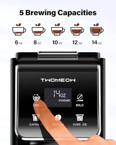 Coffee Maker Hot & Iced With Bold Setting,Single Serve Coffee Maker For K Cup And Grounds，52 Oz Removable Water Tank,6-14 Oz Brew Sizes,One Cup Kcup Coffee Machine With Reusable Filter,(Black)